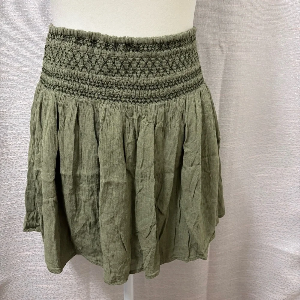 Y2k Abercrombie & Fitch Green Smocked Mini Skirt Women’s Size Small Boho,90’s